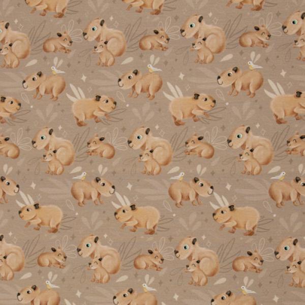 Baumwolljersey Capybara Friends Camel by Mrs. Mint Design von Swafing